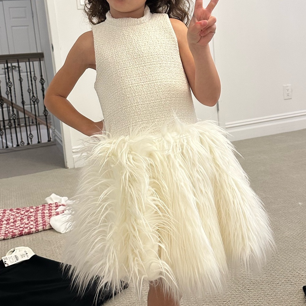 NWOT Toddler Girl’s Mock Neck Feather Dress in Ivory